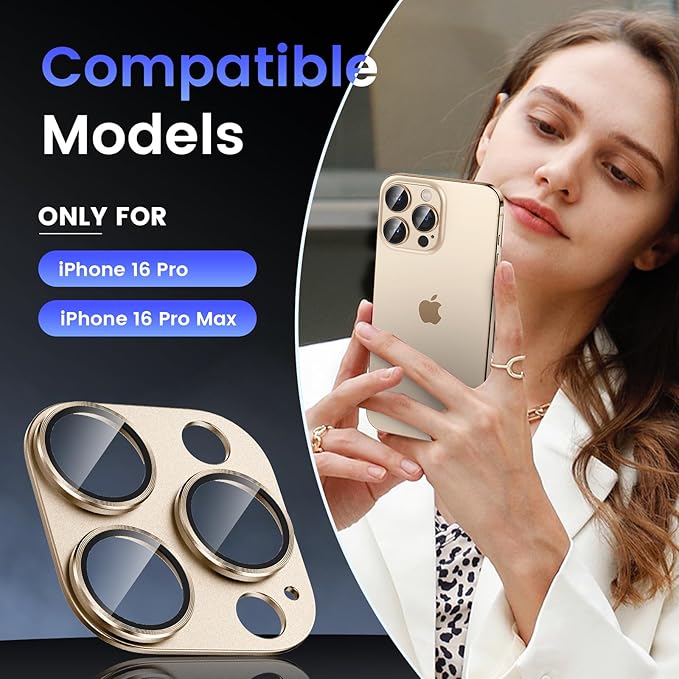 Tensea for iPhone 16 Pro/iPhone 16 Pro Max/iPhone 15 Pro/iPhone 15 Pro Max Camera Lens Protector, Metal Aluminum Alloy Tempered Glass Cover Camera Screen Protector Accessories, Case Friendly