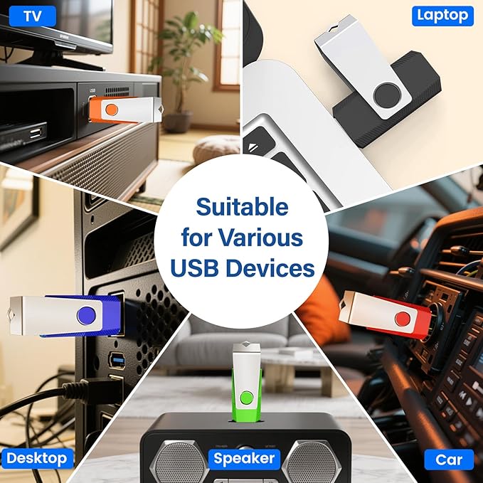 5 Pack 16GB Flash Drive, Wooolken USB 2.0 Memory Stick with Lanyards Swivel USB Stick for Data Storage and Backup (5 Mixed Colors: Black Red Blue Orange Green)