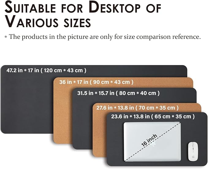 Large Cork Desk Mat - 47.2"x 17" Desk Pad for Office and Home - Ideal for Large Mouse Pad and Desk Mats on Top of Desks(Black)