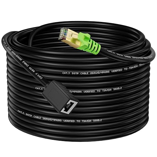 Ethernet Extension Cable 50ft, Network Cat6a Extension Patch Cable RJ45 Cords Shielded Male to Female Connector (50FT)