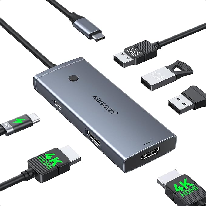 Docking Station USB C to Dual HDMI Adapter, USBC Hub Dual hdmi Monitors with 2HDMI Ports 4K@60Hz,100W PD Charging,3 USB-A,Switch Button, Laptop Docking Station for Dell XPS/HP/Lenovo/Surface etc