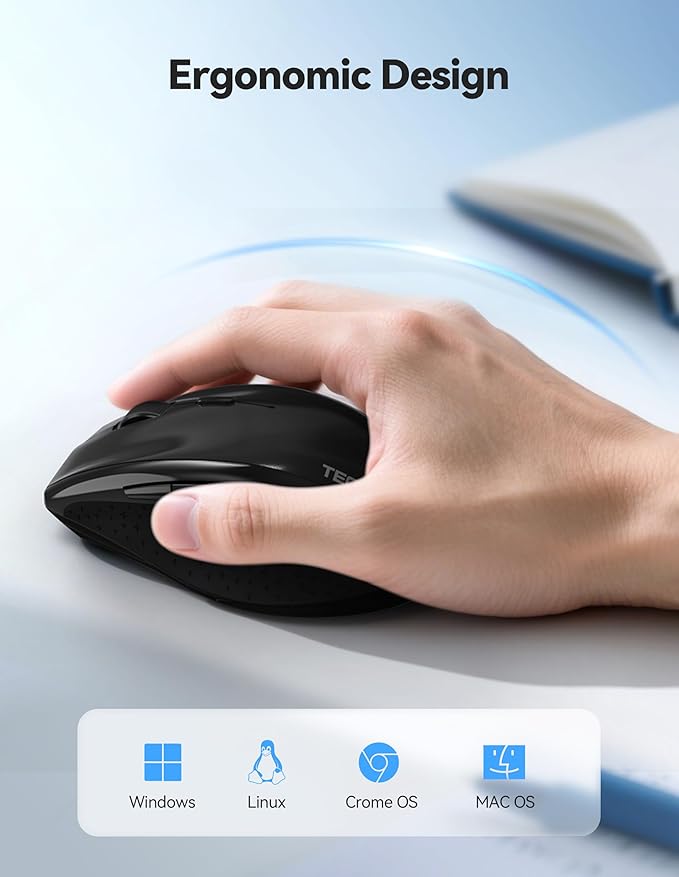 TECKNET Wireless Mouse Rechargeable,Mouse for Laptop Computer,2.4G USB Computer Mice Wireless,6 Button 6400 DPI Ergonomic Silent Mice,Portable Cordless Travel Mice-Wide Compatibility
