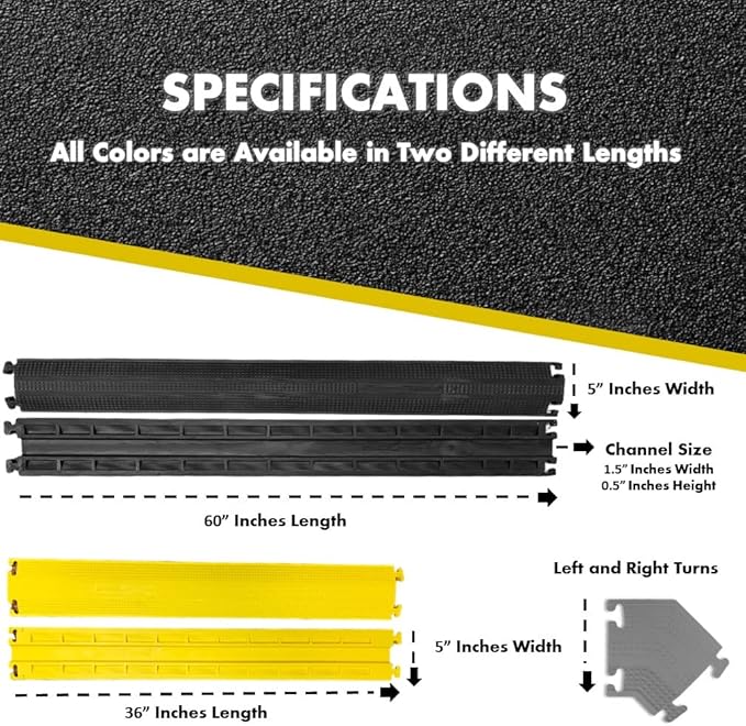 Kable Kontrol Drop Over Floor Cord Cover – 36” Inch Long 1 Channel Cable or Wire Protector – 280 Pcs Bulk Pack - Rubber Ramp for Indoor and Outdoor Use – Yellow