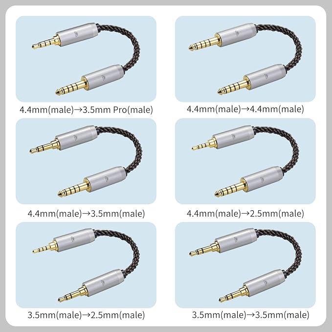 okcsc 4.4MM Male to 4.4MM Male Ultra Short Hifil Male to Male AUX Audio Cable OFC Pair Recording Cable Wire-Breakage-Prevention Design Adoption of 8-Core Braided Structure 5.82 inch