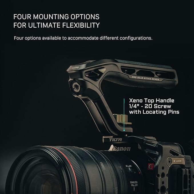 Tilta Xeno Top Handle for Filmmakers & Cameras - Titanium Gray | Aluminum Alloy and Silicone Build | 1/4″-20 and 3/8″-16 Threads w/Locating Points | Safety Release Pin | Comfortable Handling (NATO)