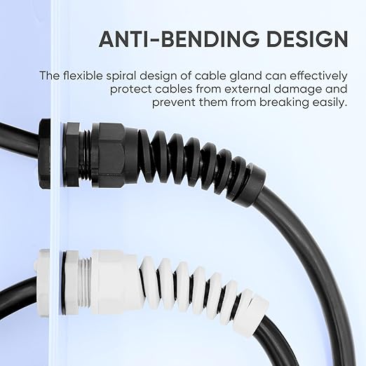 Strain Relief Cord Connector,LISTENJIALE 2Pcs NPT 1/2" Waterproof Cable Gland Flex Spiral Strain Relief Adjustable 6-12mm Cable Connector Nylon Joint with Gaskets(Grey)