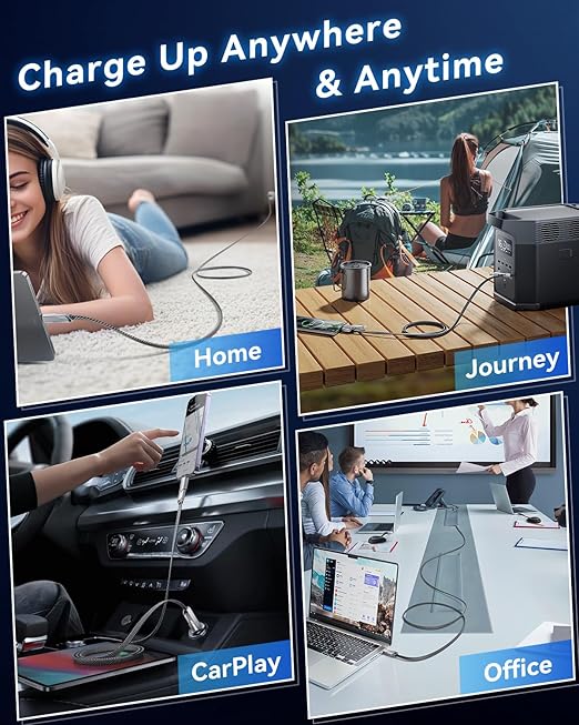 [One is Enough] 4-in-1 Compatible with USB C to Lightning Cable, 65W High-Speed Charging & Fast Data Transfer,CarPlay & Android Auto Support Multi Charger Cord Combo for iPhone/Samsung/iPad,5FT