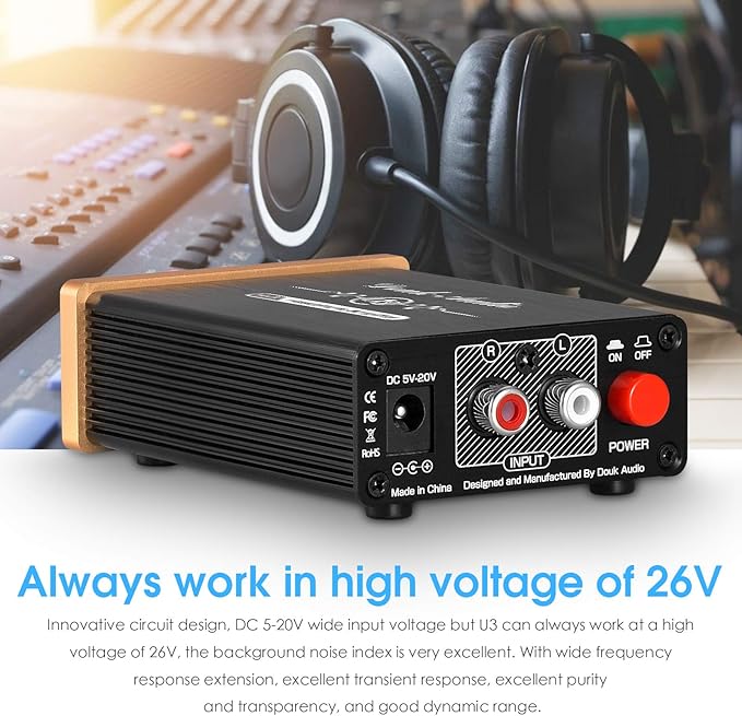 Douk Audio U3 Headphone Amps, Mini Hi-Fi Amplifier for Home Desktop PC 6.35mm / 3.5mm Headsets, Class A, RCA Input, DC 5V