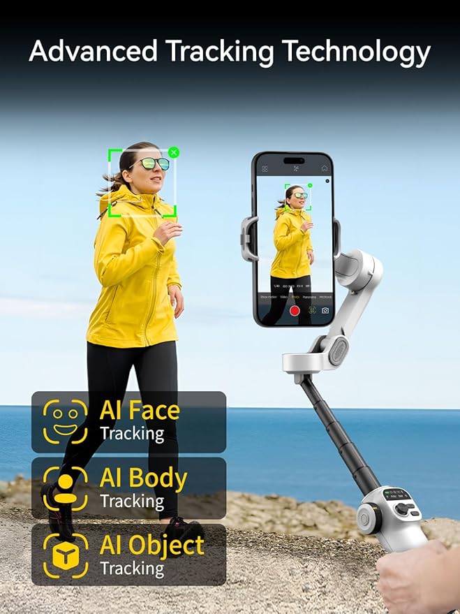 Gimbal Stabilizer for iPhone, Phone Gimbal with Face/Object Tracking for Vlog Recording, 3-Axis Phone Stabilizer with 7.8' Extension Rod and OLED Display for iPhone/Android-Smart X2 White
