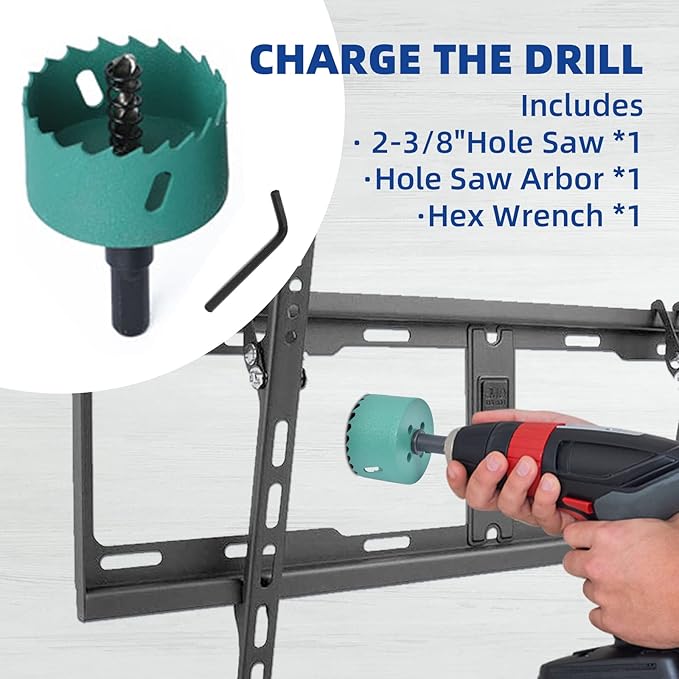 TV Wire Hider Kit for Wall Mount TV, White in Wall Cable Management Kit, Includes 2 Pass Throughs and Hole Saw Drill Attachment for Easy Install