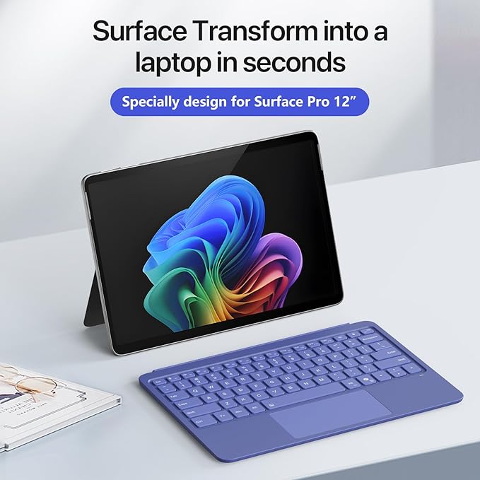 Magnetic Bluetooth Keyboard Cover for Surface Pro 12" 1st 12 inch Laptop Released in 2025 with Backlit (Blue)