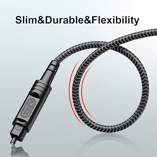 EMK Digital Optical Audio Cable [8 Feet/2.4M] - Slim Nylon Braided Toslink Fiber Optic Cable for Sound Bar, TV, Home Theater, PS4, Xbox, Blu-Ray Player & More - High-Speed SPDIF (Black1)