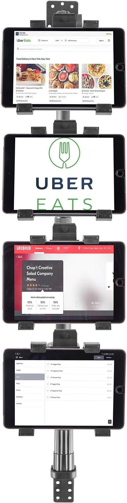 iBOLT TabDock Point of Purchase Wall Mount - with 4 Tablet Holders Perfect for Multiple delivery Applications (DoorDash, Uber eats, Postmates, etc.) Fits 7 to 10 inch Tablets