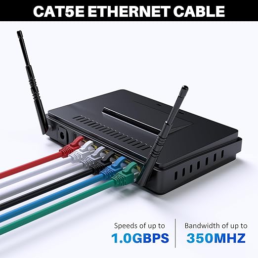 Cat5e Ethernet Cable 250 FT, Long Cat 5e Internet Cable, Black Snagless Patch Cord, Flexible, Network, LAN, PoE, Standard RJ45 Connector for PC, Server, Router, Modem, TV, PS5 - with 15 Cable Ties