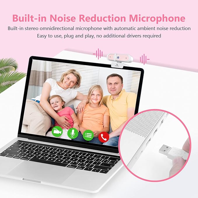 NexiGo N660P 1080P 60FPS Webcam with Software Control, Dual Microphone & Cover, Autofocus, HD USB Computer Web Camera, for OBS/Zoom/Skype/FaceTime/Teams/Twitch, Pink
