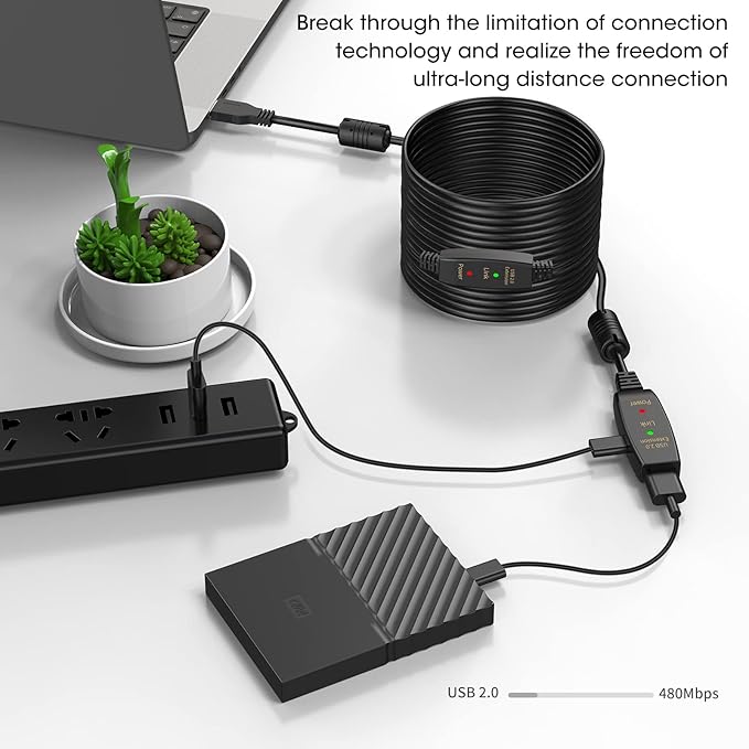 LDKCOK 50FT Active USB Extension Cable 2.0 Male to Female with A Extension chipset Signal Booster - Active Extension/Repeate