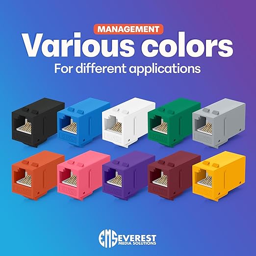 Everest Cat6 RJ45 Keystone Coupler (6-Pack) in Gray - RJ45 Coupler - Cat 6 Couplers - Female to Female Cat6 Keystone Jacks - Ethernet Couplers - Ethernet Cable Extender