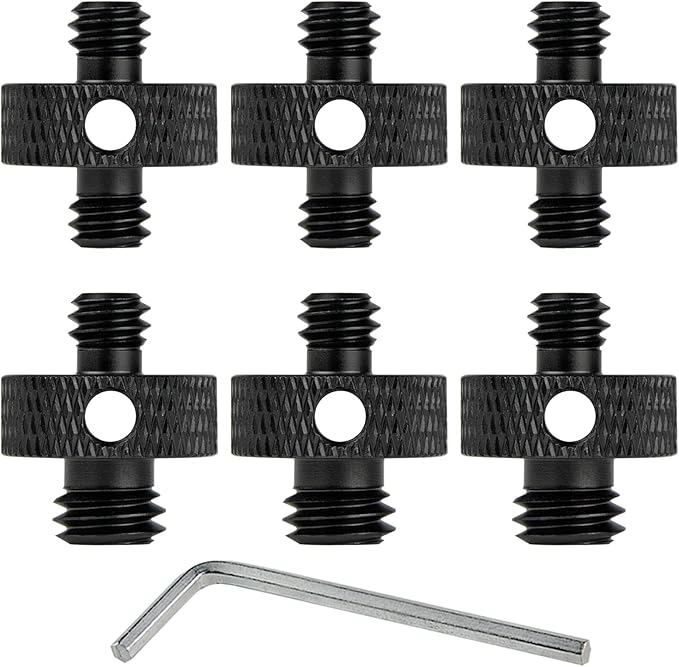 Camera Mount Screw 1/4" Male to 1/4" Male & 1/4" to 3/8" Tripod Screw Adapter with Hole 7 Pcs Set for Camera Tripod Mount Light Stand DSLR Equipped with Hex-L Key (Black)