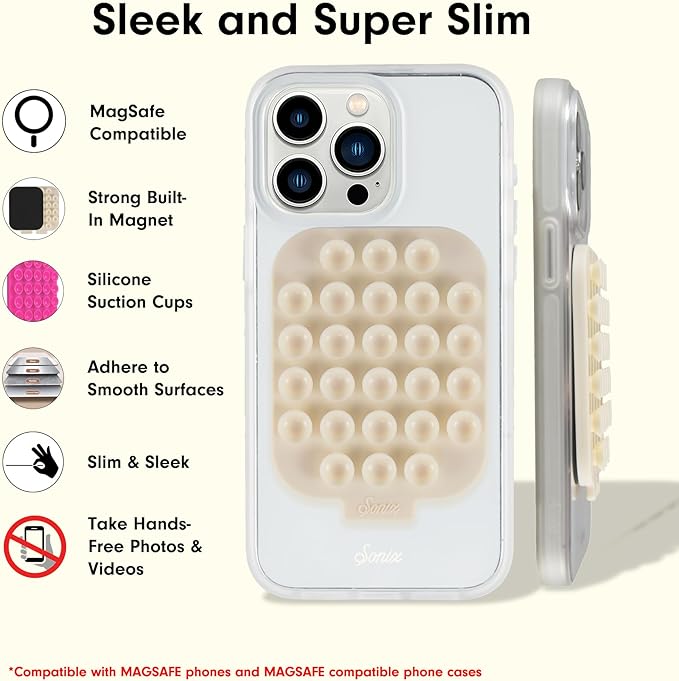 Sonix | Magnetic Silicone Suction Cup Phone Mount for iPhone | Compatible with MagSafe | Off White, Beige | Linen