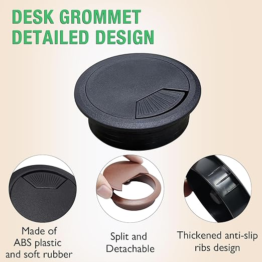 5 Pcs Desk Grommet 3-1/8" / 80 mm, Desk Cord Hole Cover, Cable Grommet ABS Plastic, Desk Hole Grommet for Home & Office Pc, Detachable Adjustable Cable Cord Organizer-Reddish Brown