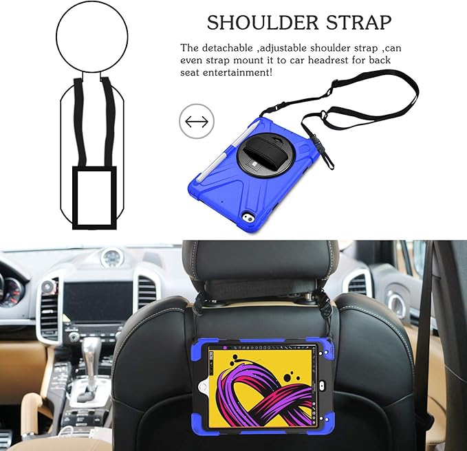 BRAECN iPad mini 5 Case,iPad mini 4 Case, Heavy Duty Shockproof Protective Rugged Case with Pencil Holder,Hand Strap,Kickstand, Shoulder Strap for iPad mini 5th/4th Generation 7.9 Inch for Kids