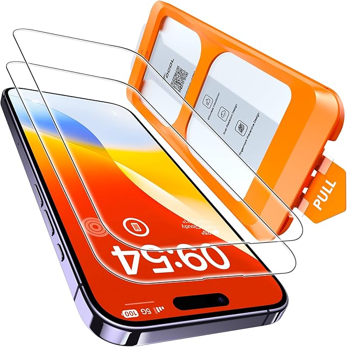 TOCOL for iPhone 14 Pro Screen Protector 9H Hardness Military Grade Shatterproof HD Tempered Glass Full Coverage Easy Installation Case Friendly 2 Pack