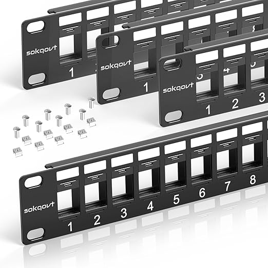 24 Port Blank Keystone Patch Panel with Snap-in Design (4 Pack), Cat6 Network Patch Panel 1U 19 inch, Rack Mount Ethernet Patch Panel (for Slim Keystone Only)