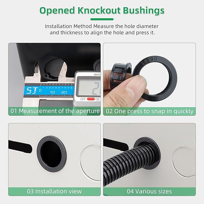 3-9/16"(90mm) Black Snap-in Knockout Insulating Bushing Grommets, Plastic Cable Hole Grommets for Wiring, Round Nylon Snap in Locking Electrical Wire Cord Hose Tubing Bushings Grommets, 4pcs