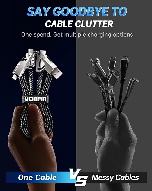 4-in-1 USB C Cable 100W 5FT Compatible with Lightning Cable [Fast Charging & Data Transfer] Flat Nylon Braided for iPhone iPad Charger Cord, Multi Charge Wire Combo with L/Type C/USB A Port