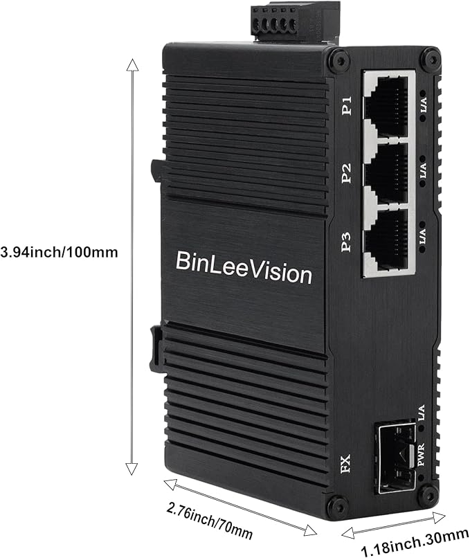 Industrial Mini Gigabit Ethernet Switch 3-Port RJ45 10/100/1000BASE-T+1-Port SFP Slot,Unmanaged Network Switch,Network Hub,Dinrail Mount or Wall-Mount,Plug & Play,Fanless (3 RJ45+1 SFP with PoE)