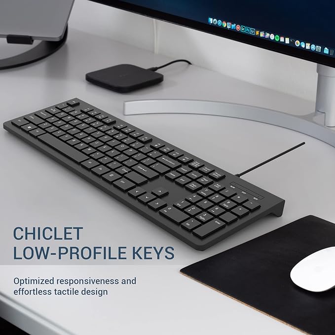 Computer Keyboard Wired, Plug Play USB Keyboard, Low Profile Chiclet Keys, Large Number Pad, Caps Indicators, Foldable Stands, Spill-Resistant, Anti-Wear Letters for PC Laptop (Black, 2-Pack)