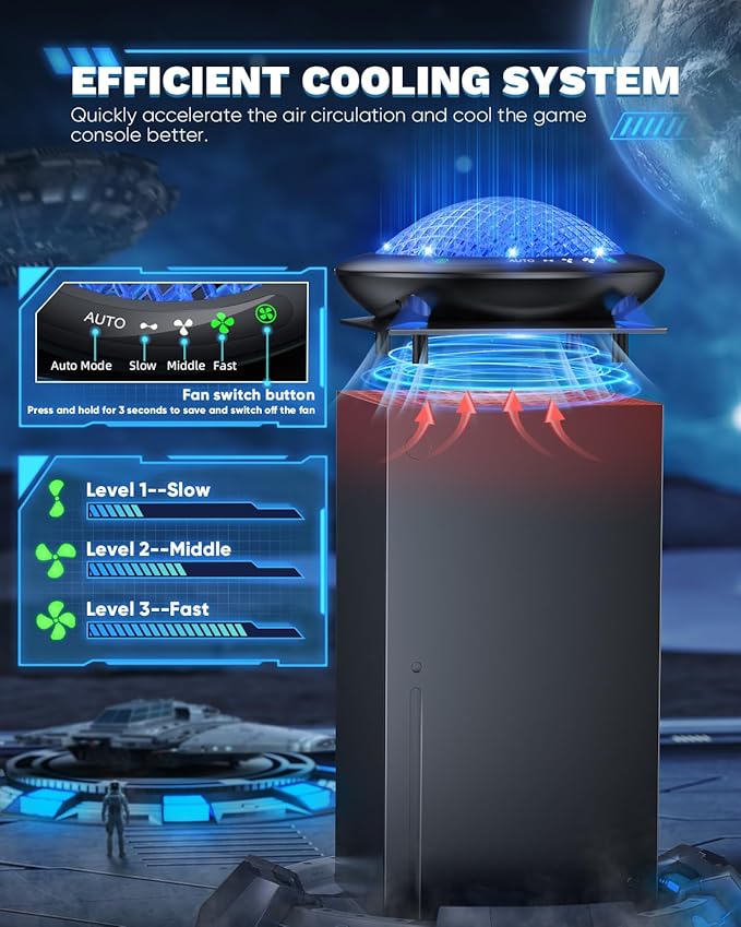 UFO Cooling Fan for Xbox Series X with 11 RGB Lights, Auto Cooling System Fan Speed Adjustable by Temperature for Xbox Series X Console, Efficient Cooler Fan Accessories, Low Noise, 3 Speed, USB Port