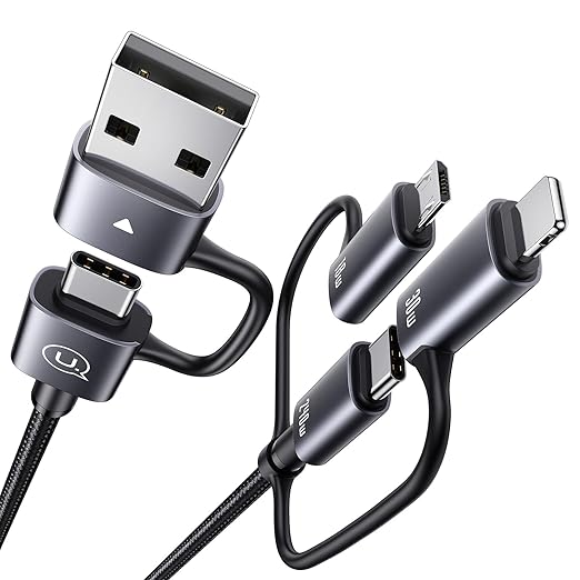 240W Multi Charging Cable, 4ft 6-in-1 USB C Cable Fast Charging Cords with USB-C/A Ports to IP/Type C/Micro Connectors for Pad/Cell Phones/Tablets/Laptop