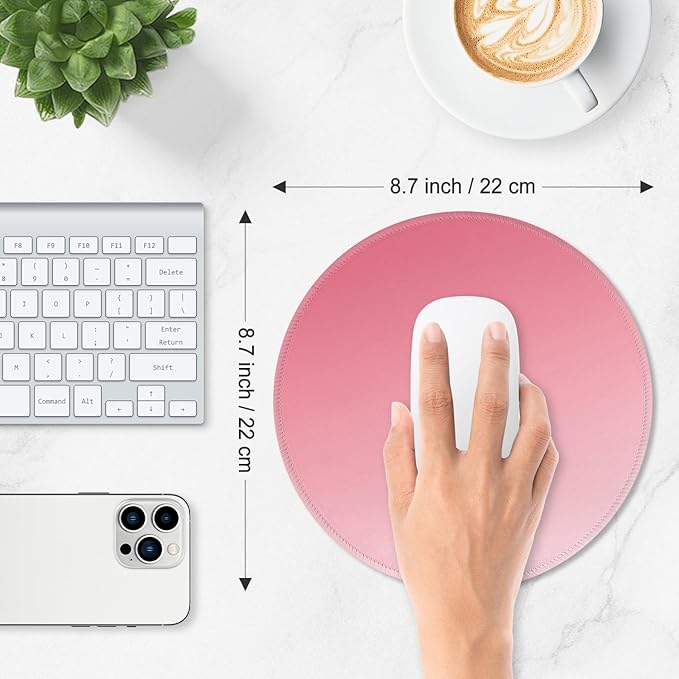 ITNRSIIET Mouse Pad Non-Slip Rubber Base Smooth Surface Stitched Edges Waterproof Durable Compatible with All Mice for Office & Gaming, Desk Accessory, Diameter 8.7 inch, Rose Gradient