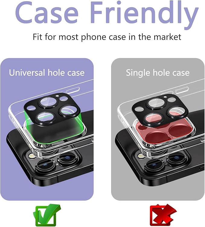 2 Pack Camera Lens Protector for iPhone 15 Pro/iPhone 15 Pro Max,[Not Easy to Breakn ] AR Tempered Glass Strong Adsorption Metal Camera Cover Screen-Black
