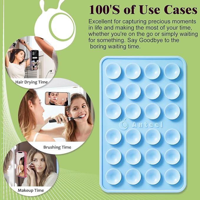 Anteel MAX Silicone Suction Phone Case Adhesive Mount, Upgraded Super Strong Grip, Durable, Easy to Use, Hands-Free Sticky Phone Holder for Selfies, Tiktok Videos, 2.56"x3.94" (Black)