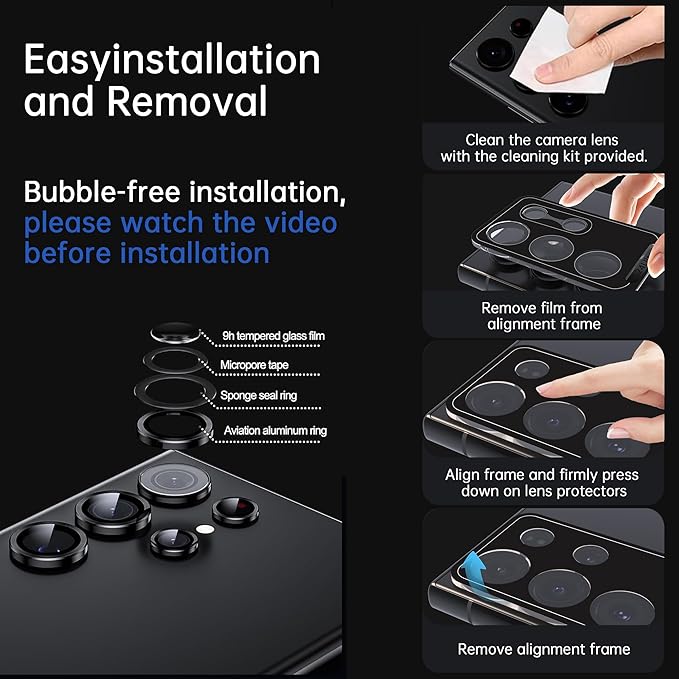 For Samsung Galaxy S24 Ultra Camera Lens Protector, Individual Lens Protector, Ultra HD 9H Tempered Glass Screen Protective Cover, Anti-scratch, Military Grade Drop Protection 2 Set. (Titanium Silver, S24 Ultra)