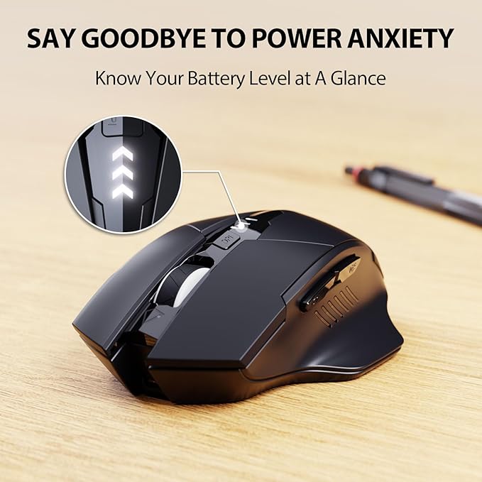 INPHIC Multi-Device Bluetooth Mouse, Upgraded Visible Battery, 2400 DPI, Silent Ergonomic Computer Wireless Mouse for Laptop, Mac, PC etc.