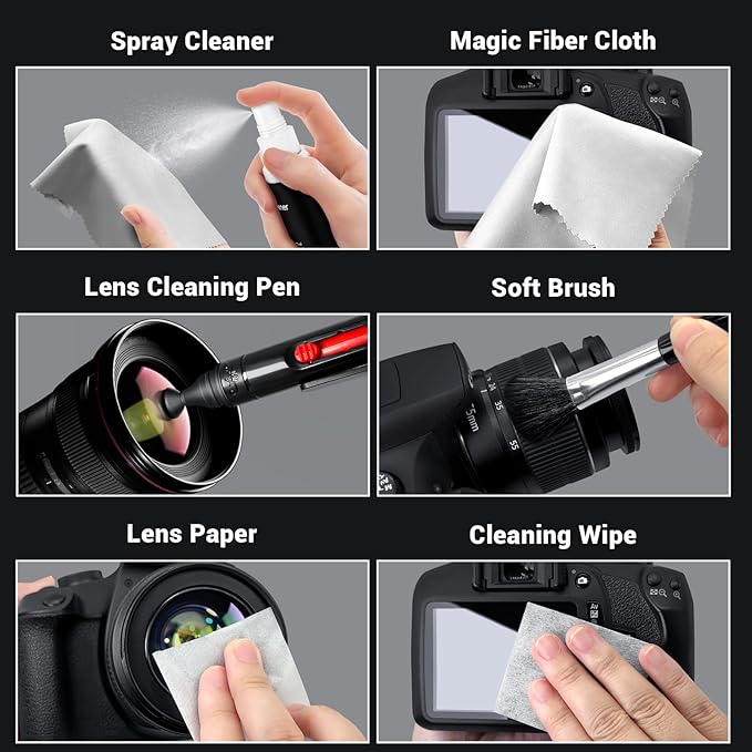 Updated Camera Lens and Sensor Cleaning Kit for Full Frame DSLR - 10x Swabs, Cleaner, and Essentials for Canon, Nikon, Sony