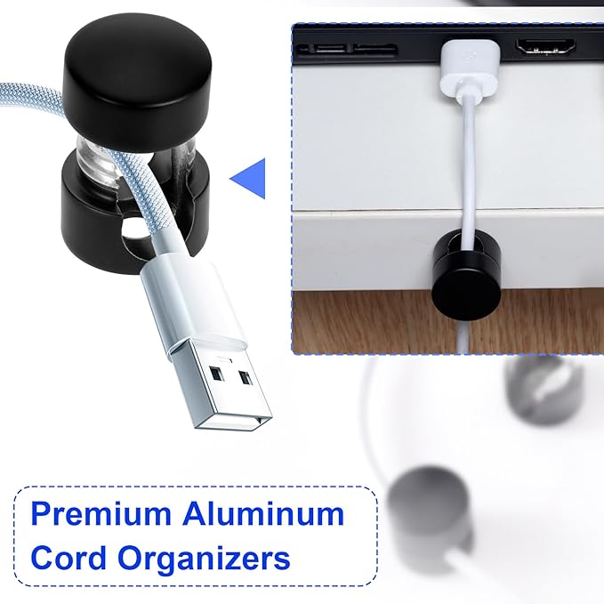 3 Sets Charger Holders for Cords, Matte Black Color Adjustable Cable Anchor Holders, Adhesive Metal Cord Clips, Cable Management Wire Organizers for Desk, Office, Nightstand