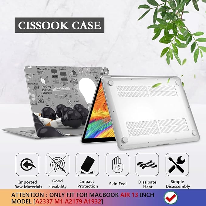 CISSOOK Creative Bulb Hard Shell Case for MacBook Air 13 inch A2337 M1 A2179 A1932 with Touch ID 2021-2018 Release, Plastic Hard Shell Cover with Keyboard Cover for MacBook Air 13 with Retina Display