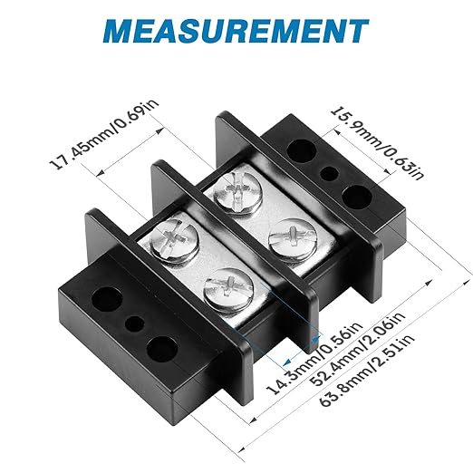 GLOSO TBE Double Row Stainless Terminal Blocks, Marine Grade, 4-14 AWG Cu, 75A/600V - 1 Pack, 2 Poles