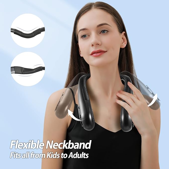 AMACOOL Bladeless Neck Fan Portable Personal Fan 5000mAh Rechargeable Battery Operated Wearable Fan for Women Men Outdoor Sport Travel Patio Garden Work Home Kitchen(Black)