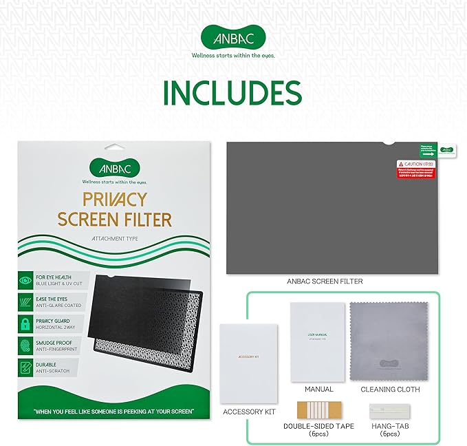 19 Inch Desktop Privacy Screen Shield for 16:10 Wide Monitor - Anti Glare Computer Privacy Screen Cover | Blue Light Blocking Screen Protector | Scratch Resistant UV Filter | Attachment Type