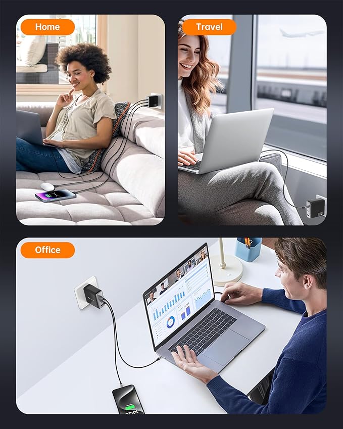 100W USB C Charger, 120W MacBook Pro Charger, 3-Port GaN Fast Charger with PD3.0, PPS, USB C Charger for MacBook pro & MacBook Air, ipad Air, iPhone 15, iPad, Laptops and All USB C Device