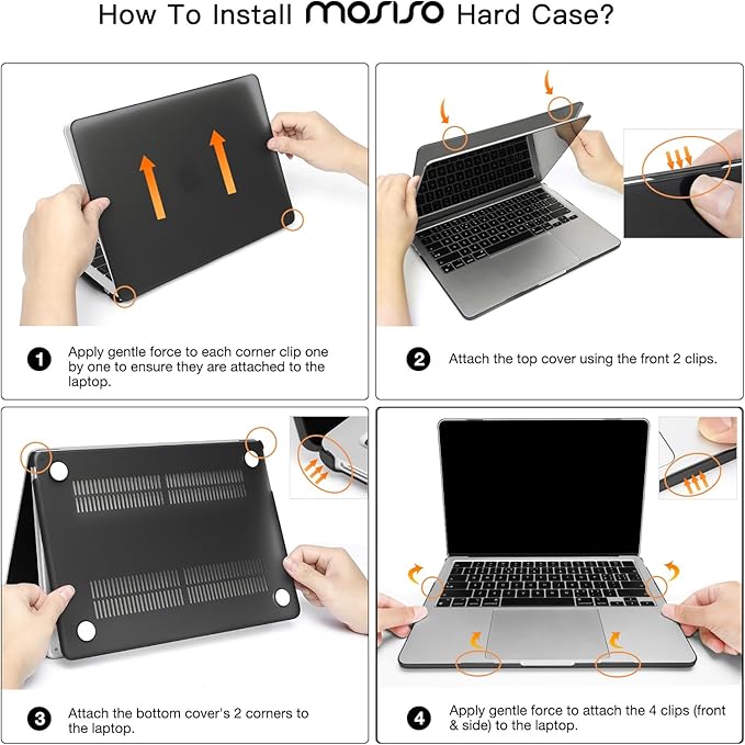 MOSISO Compatible with MacBook Air 13 inch Case 2025 2024 2023 2022 M4 A3240 M3 A3113 M2 A2681, Plastic Hard Shell&Keyboard Cover&Screen Film&Type C for MacBook Air 13.6 inch Case, Smoke Black