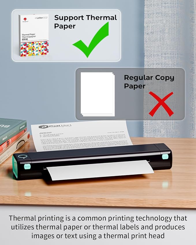 Phomemo Portable Printers Wireless for Travel - Bluetooth Thermal Printer Supports 8.5" X 11" Letter, Inkless Printer Compatible with Phone Laptop for Home Use Car Office School, Come with Carry Case