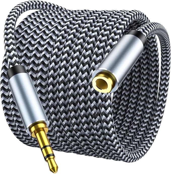 3.5mm Headphone Extension Cable 6ft, Nylon Braided Aux Cord Extender for Smartphones, Tablets, Media Players (No Mic Support)