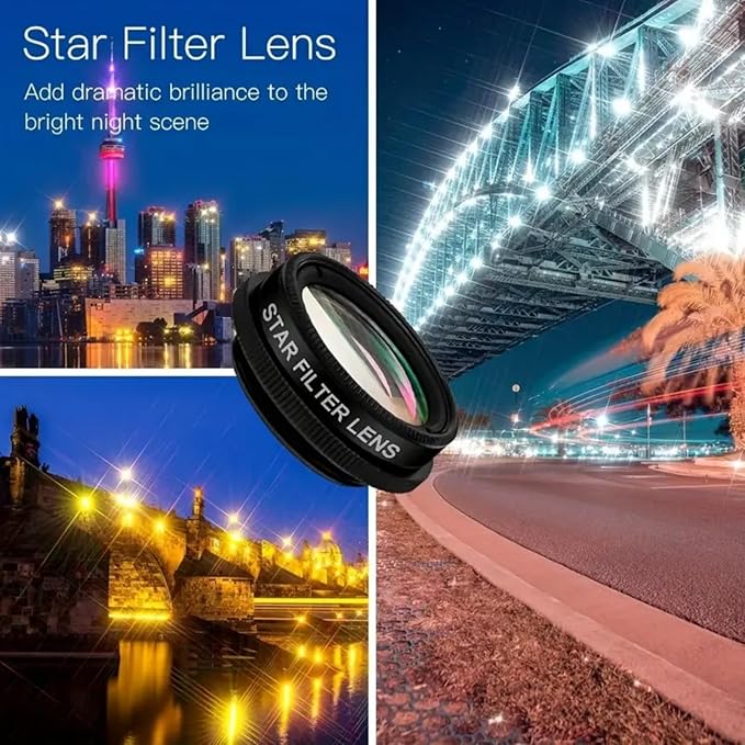 Universal 7-in-1 Mobile Phone Camera Lens Kit, Funny Cell Phone Lens for iPhone, for Samsung, for Android Smartphone, Universal Clip on Wide Angle+Macro+ Fish Eye Camera Lenses attachments Accessory