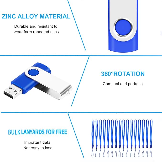 128MB Bulk Flash Drives 50 Pack, EASTBULL USB 2.0 Flash Drives Pack Thumb Drives Bulk for Storage (Blue)
